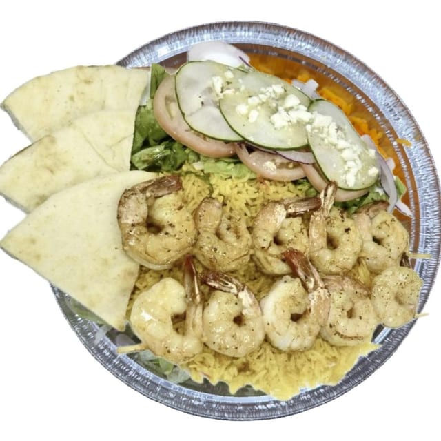 Grilled Shrimp Kebab Platter.
