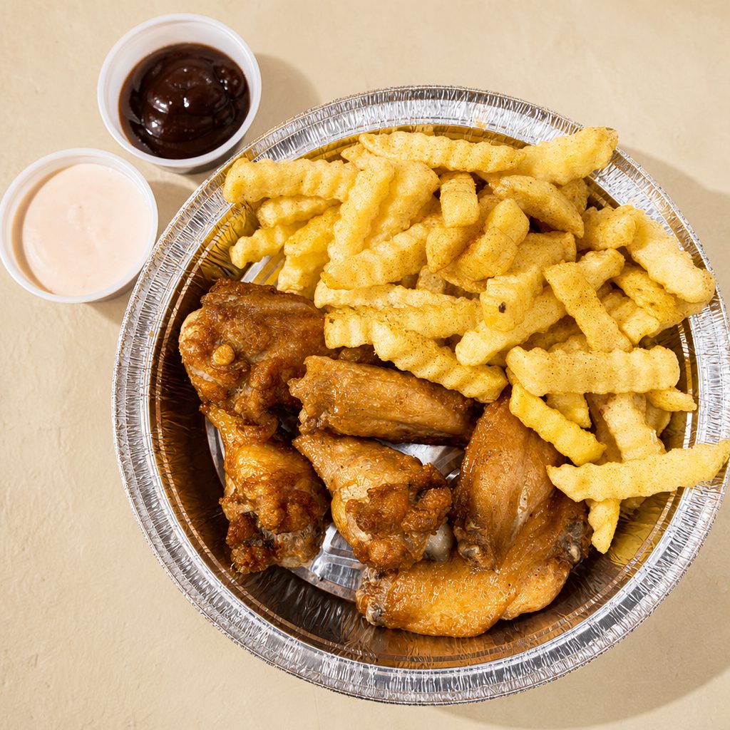 Chicken Wings with Fries.