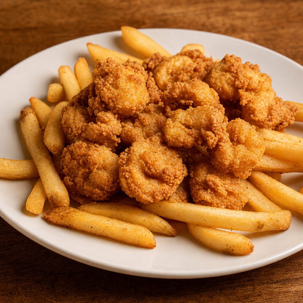 10Pcs Crispy Fried Shrimp with Fries.
