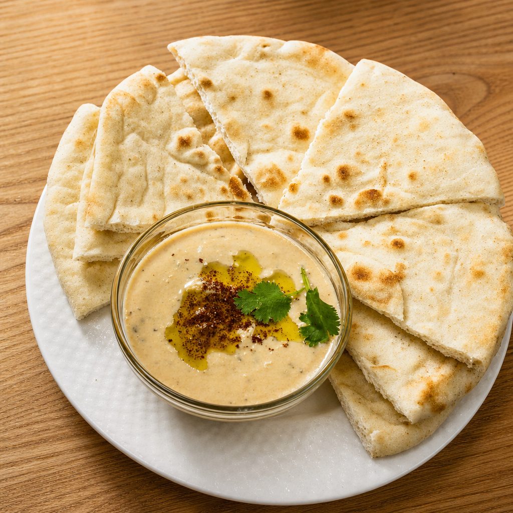 Garlic Pita and Hummus.