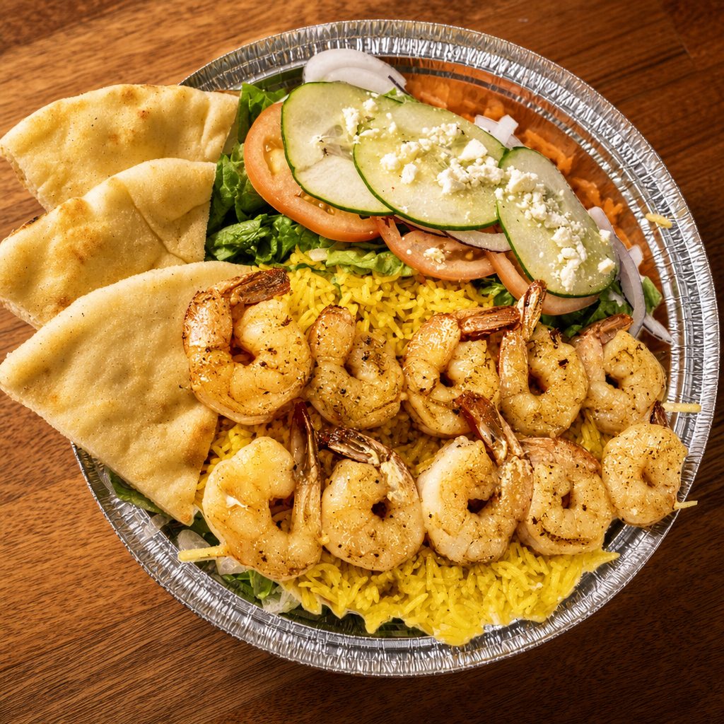 Grilled Shrimp Kebab Platter.